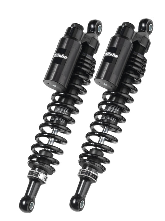 Bitubo WMT0 Twinshocks Adj.: Spring Preload, Reb., Comp., Length 329mm, Piggyback Tank Dark Edition