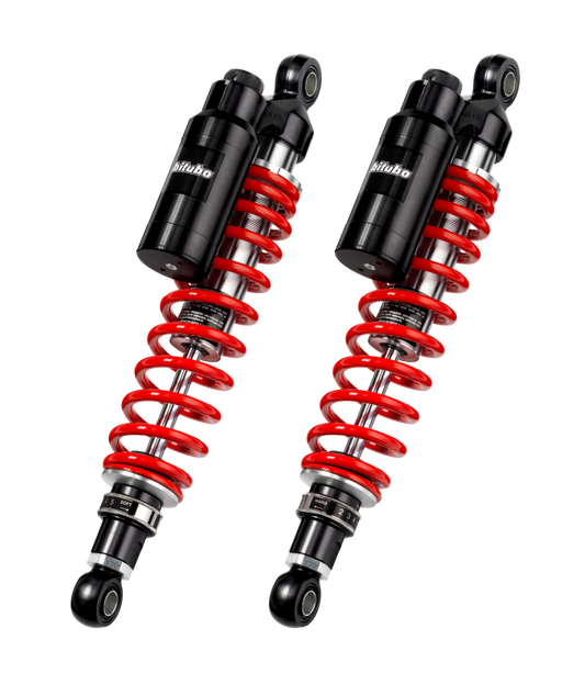 Bitubo WMT0 Twinshocks Adj.: Spring Preload, Reb., Comp., Length 360mm, Piggyback Tank Red Spring