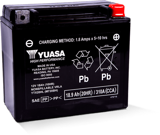 Yuasa YTX20HL Maintenance Free AGM 12-Volt Battery